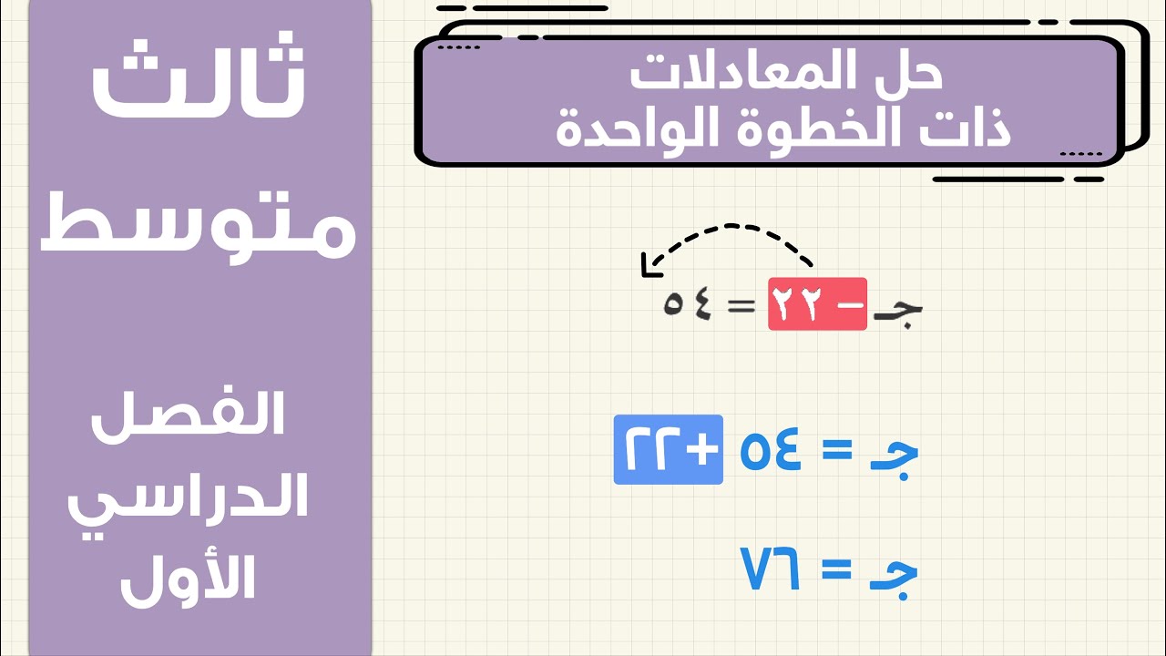 حل المعادلات ذات الخطوة الواحدة ثالث متوسط