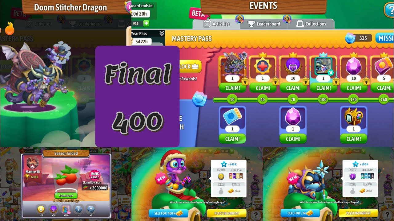 Dragon city Season 9:The Armored Alinacne Battle Gameplay Part400Final New mastery pass Doom Sticher