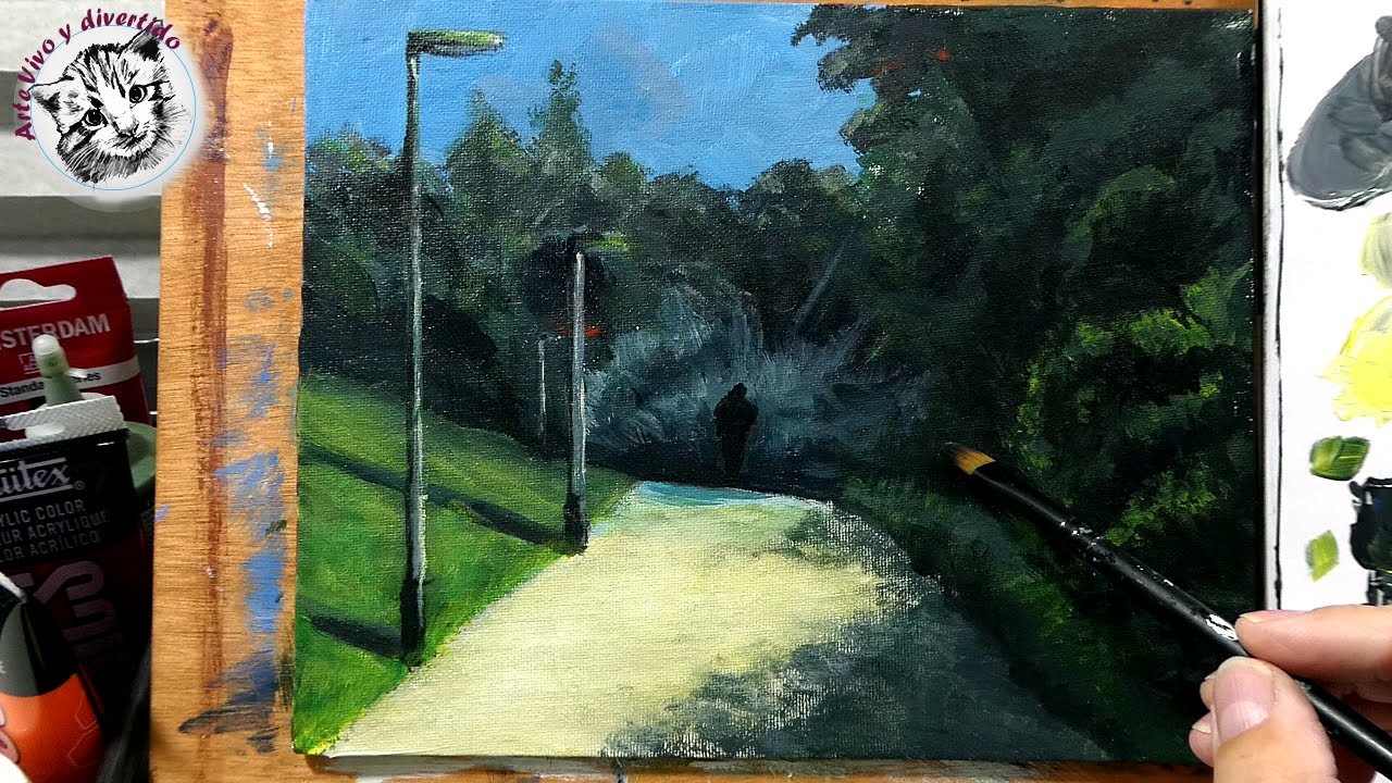 Como Pintar un Paisaje en un Parque con Acrílico Paso a Paso y muy Facil