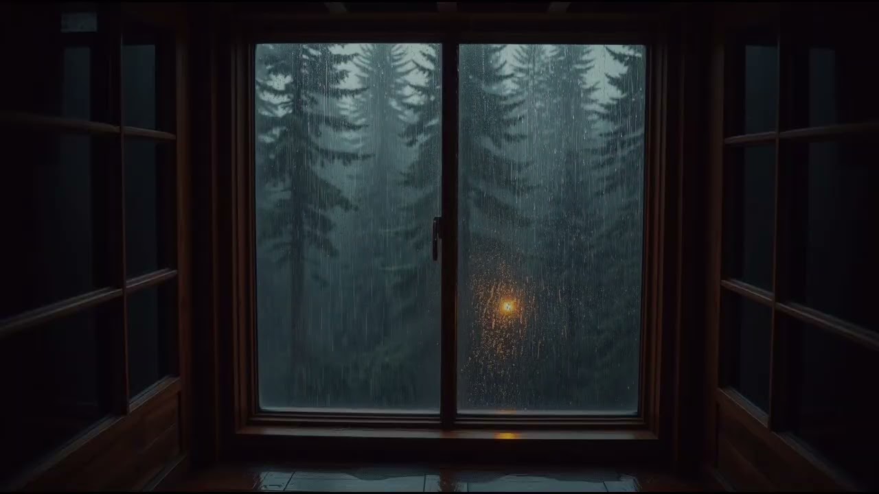 8 Hours Rain Sounds for Sleeping | Cozy Cabin Window ASMR in Dark Forest Night (No Ads)