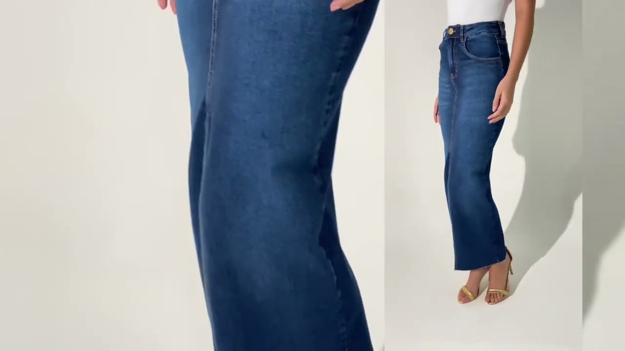 Saia jeans longa com fenda - challot