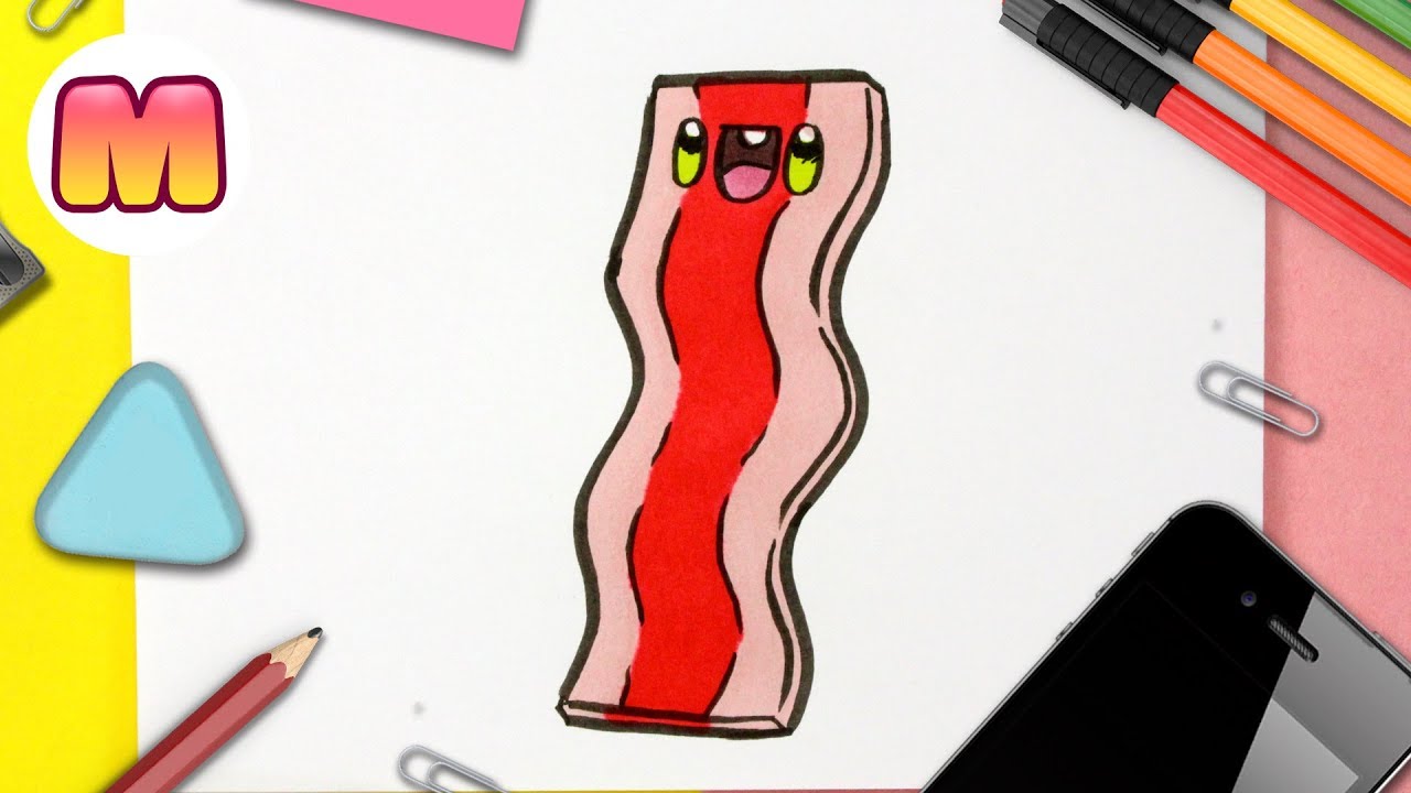 COMO DIBUJAR BACON KAWAII - dibujos kawaii faciles - Aprende a dibujar comida kawaii