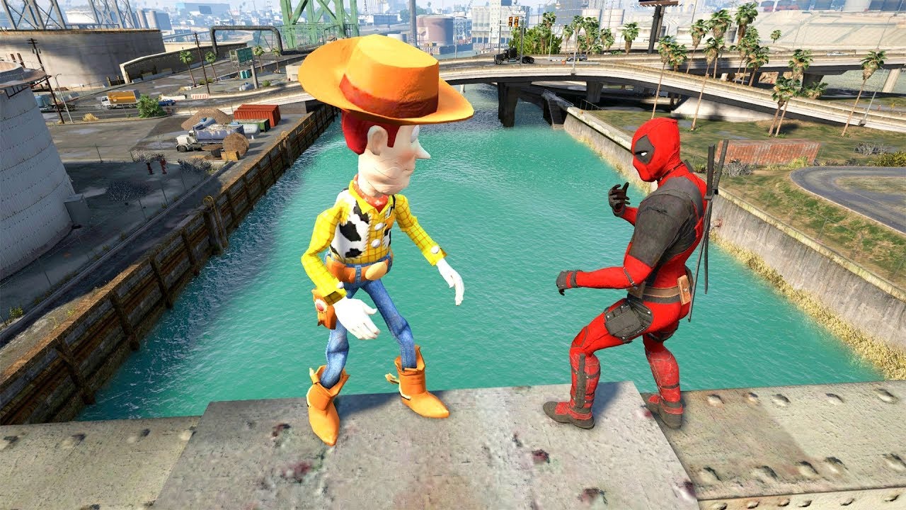 GTA 5 Woody Vs Deadpool Funny Water Ragdolls (Euphoria Physics)
