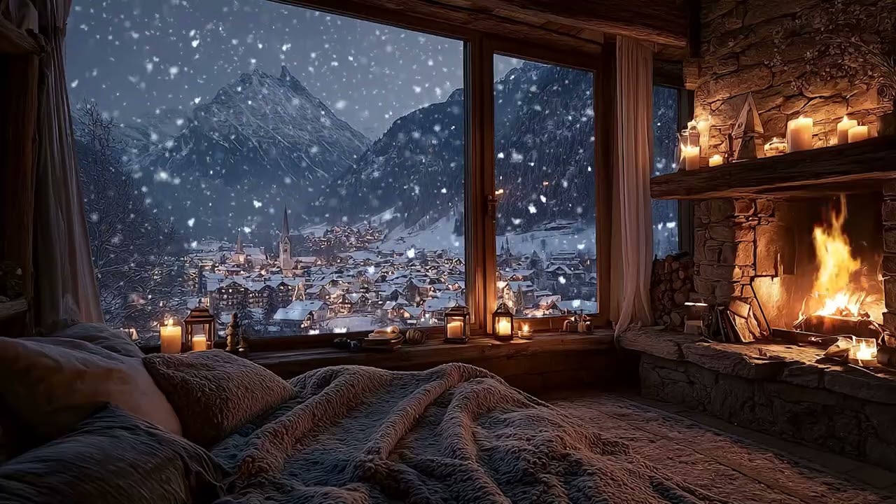 When Snow Sleeps – Icy Wind and Fireplace Glow for Deep Calm and Peaceful Winter Mood