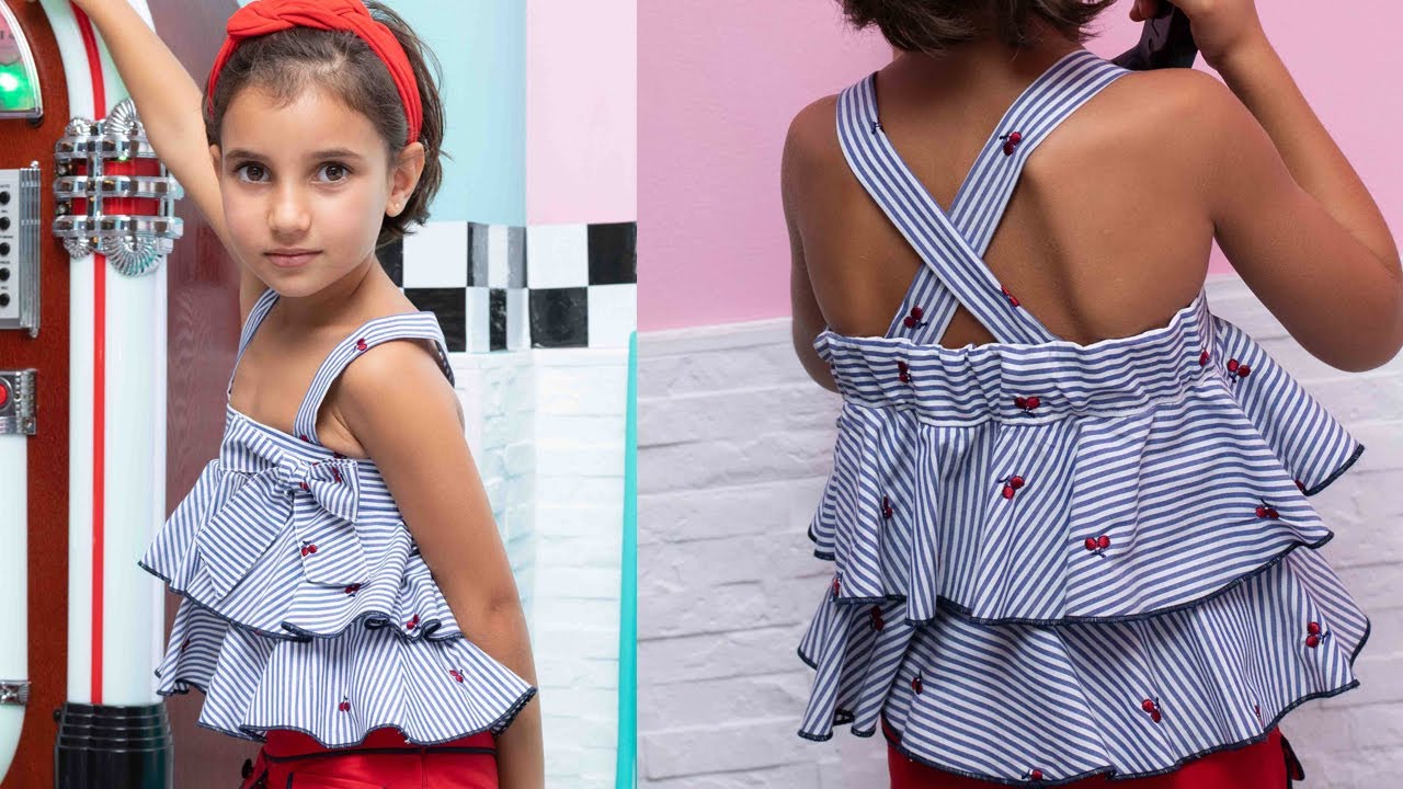 Blusa de volantes con rayas. REVISTA PATRONES INFANTILES nº 12