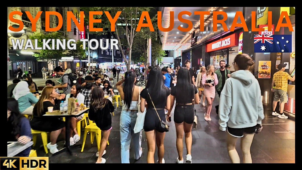 SYDNEY AUSTRALIA VIRTUAL WALKING TOUR | City Central Night Life | 4K HDR