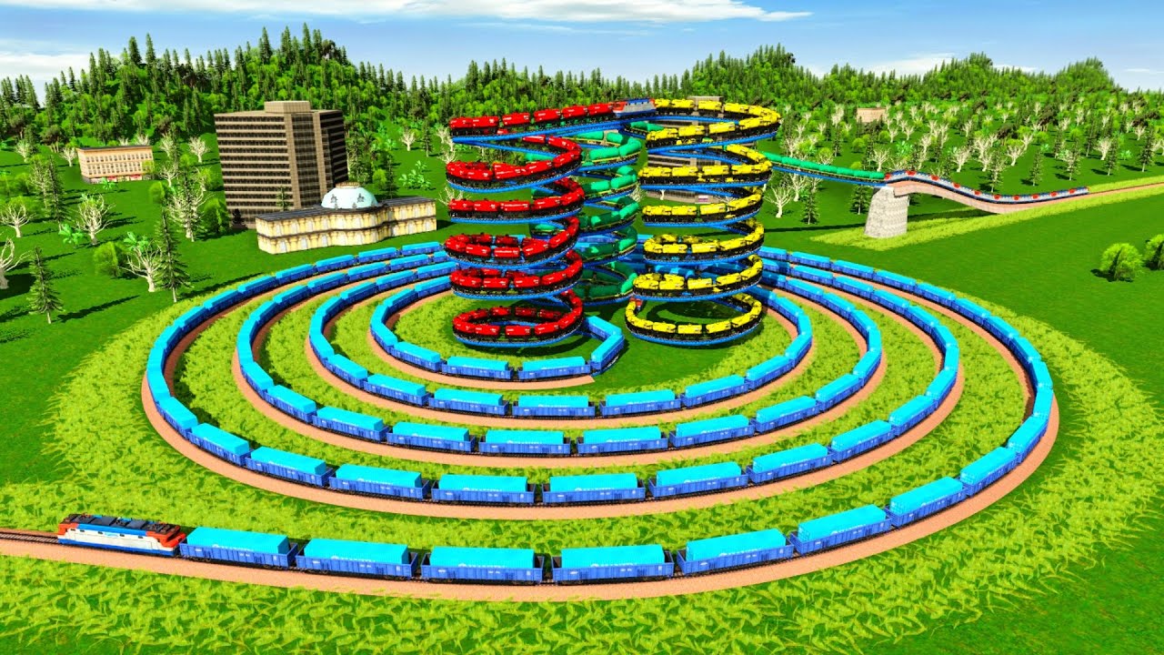 Jalur Kereta Api Super Ekstrim🚇Kereta Api Mendaki & Berputar Di Tiga Spiral Roller Coaster🚂Trainz