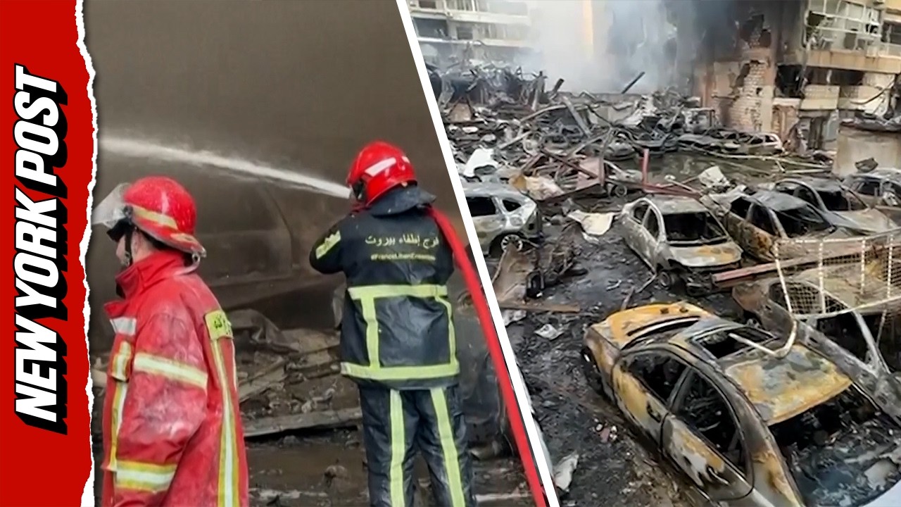 Beirut Firefighters Battle Flames After Devastating Israeli Strikes Pummel Lebanon