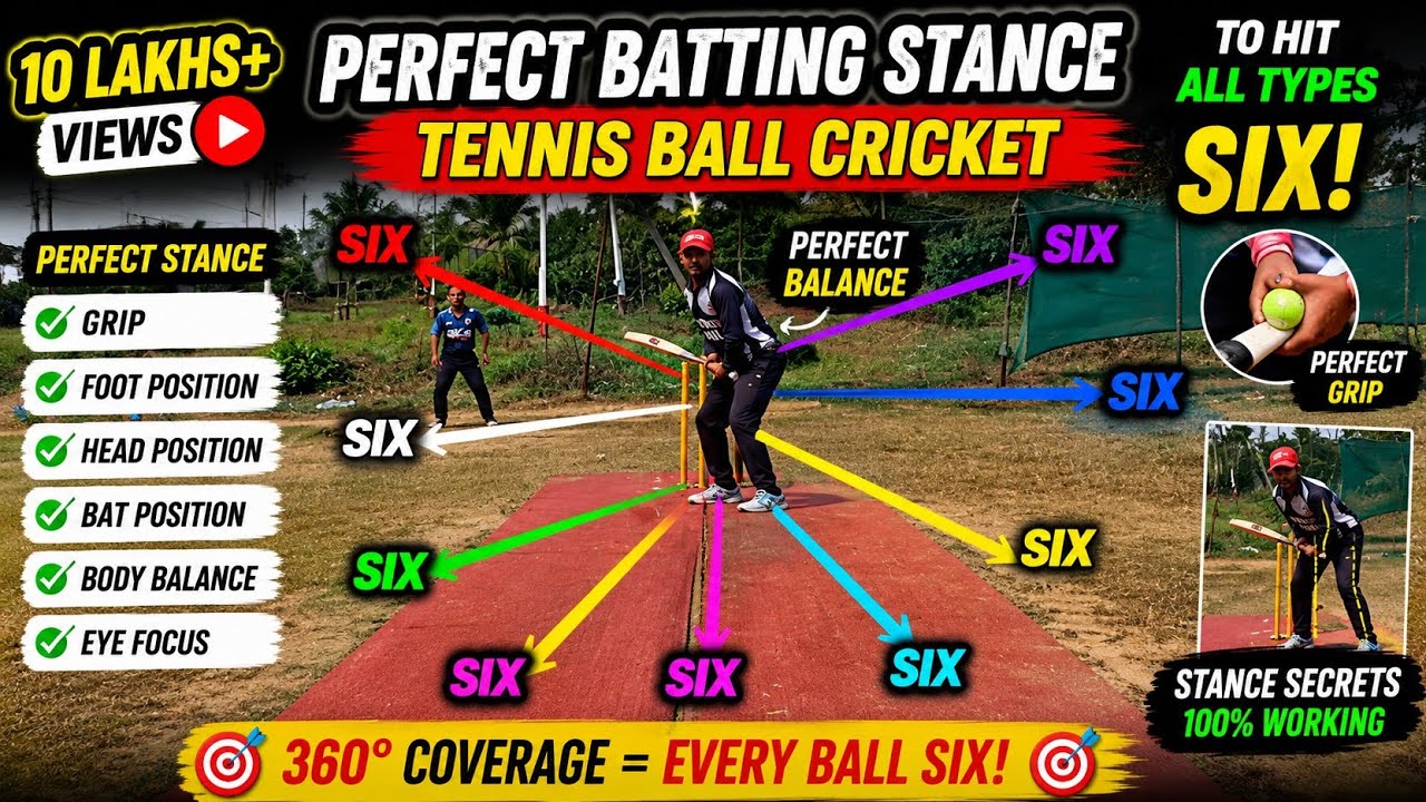 इस Batting stance से जायेंगे ग्राउंड के चारों तरफ छ्क्के Best batting stance for tennis ball cricket