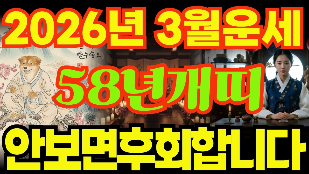 [58년개띠운세]안보면후회합니다!!1958년무술생개띠26년3월운세