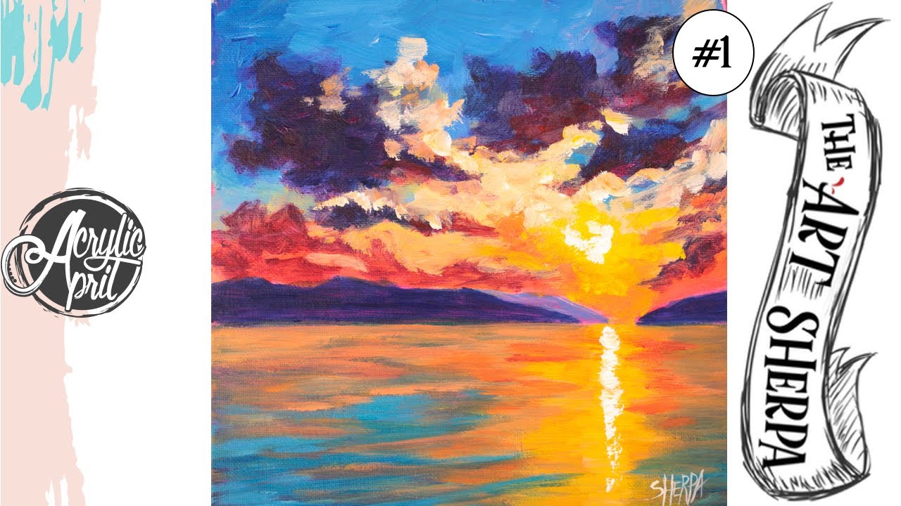 Easy Sunset on Ocean loose step by step Acrylic April day #1 | TheArtSherpa