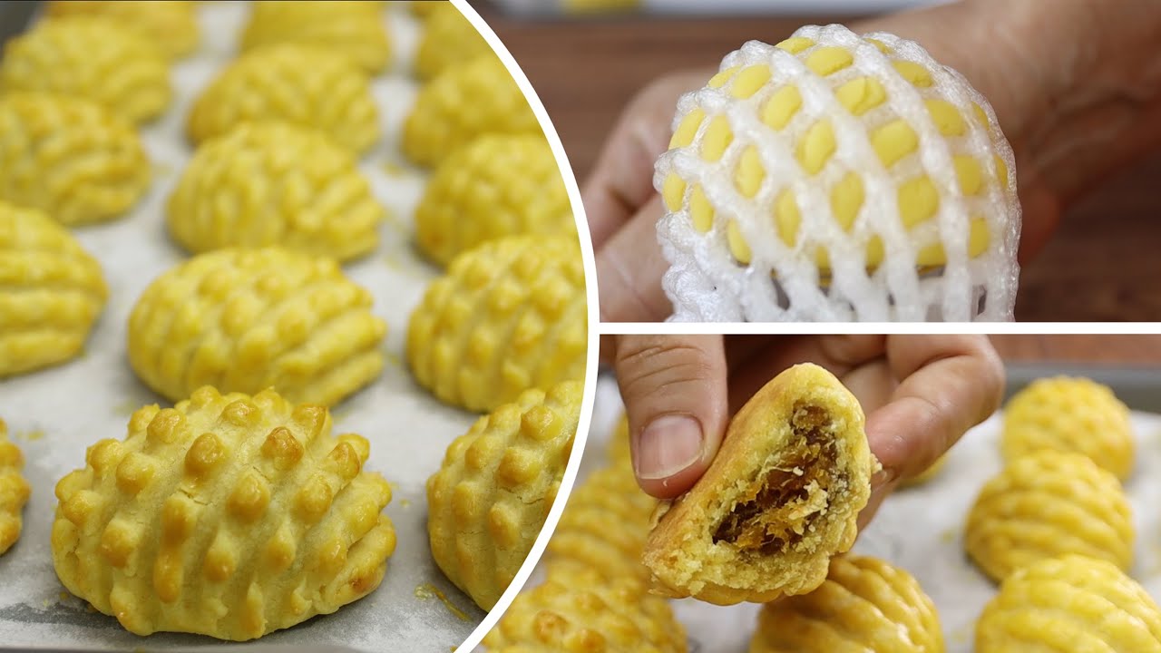 Use Fruits Wrapper To Mould Pineapple Tarts 用水果网套制作黄梨饼形状