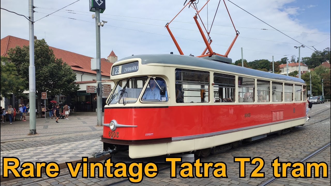 Very rare vintage Tatra T2 tram in public service