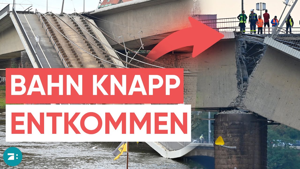 Dramatischer Einsturz: Brücke fällt in Elbe - Straßenbahn entgeht Katastrophe