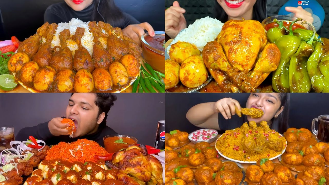 ASMR EATING LOTS OF WHOLE CHICKEN CURRY, EGG  WITH WHITE RICE 😋