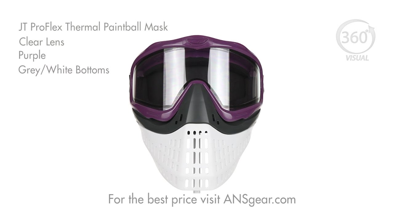 JT ProFlex Thermal Paintball Mask w/ Clear Lens - Purple w/ Grey/White Bottoms - Visual 360