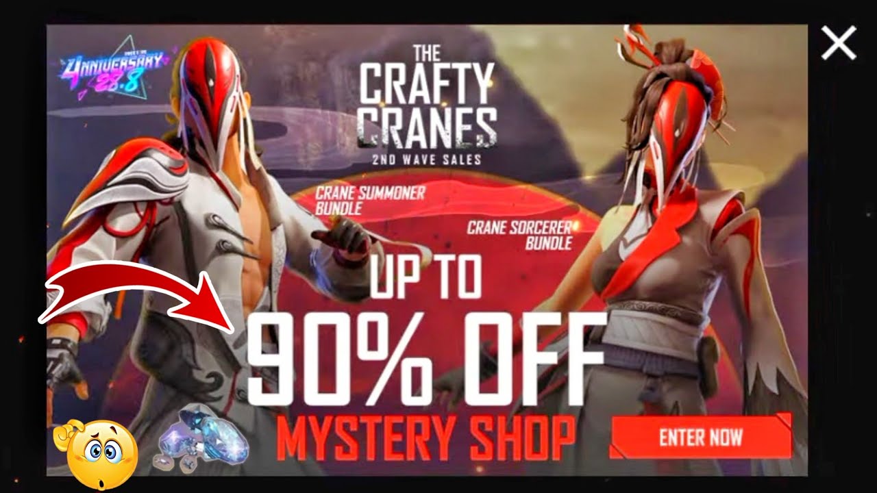 FREE FIRE CRAFTY CRANES MYSTERY SHOP 90% OFF || 28 AUGUST NEW EVENT || NEW MYSTERY SHOP TODAY