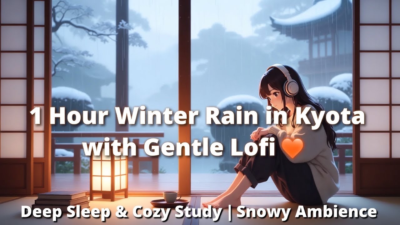 1 Hour Winter Rain in Kyoto with Gentle Lofi & Snowy Ambience ❄️🌧️ | Deep Sleep, Study & Cozy Vibes