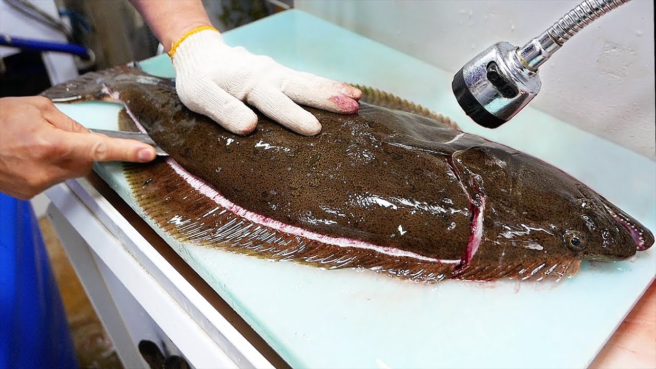 Корейская еда - камбала сашими морепродукты Busan Корея