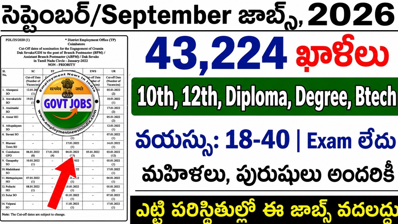 🚨 పెద్ద శుభవార్త 🔥 43,224 Govt Job Vacancy 2026 | September Month Jobs | New Govt Jobs Vacancy 2026
