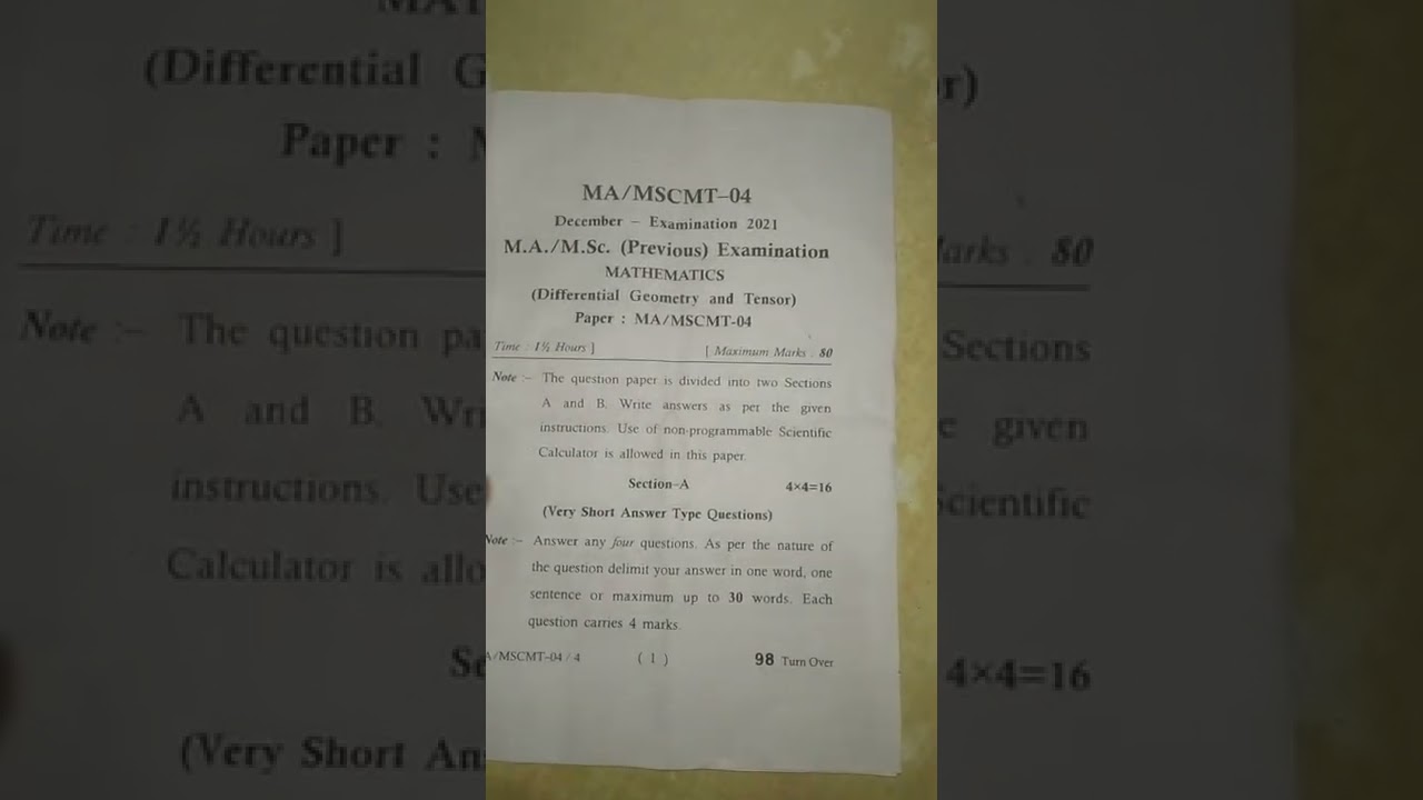 VMOU dec 2021 M.Sc. previous examination papers