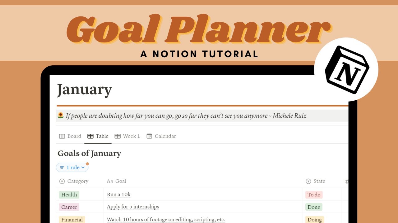 The ULTIMATE NOTION GOAL PLANNER | Tutorial | Achieve your most ambitious goals this year