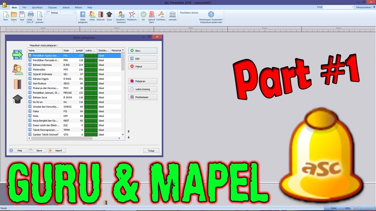 CARA CEPAT MEMBUAT DAFTAR GURU, MAPEL, ROMBEL JADWAL PELAJARAN - TUTORIAL LENGKAP ASC TIMETABLE 2019