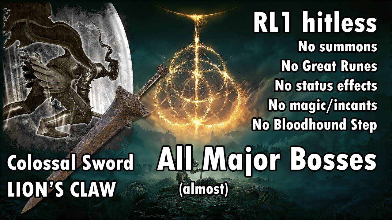 Lion's Claw vs. (almost) All Major Bosses RL1 hitless [Elden Ring 1.04]