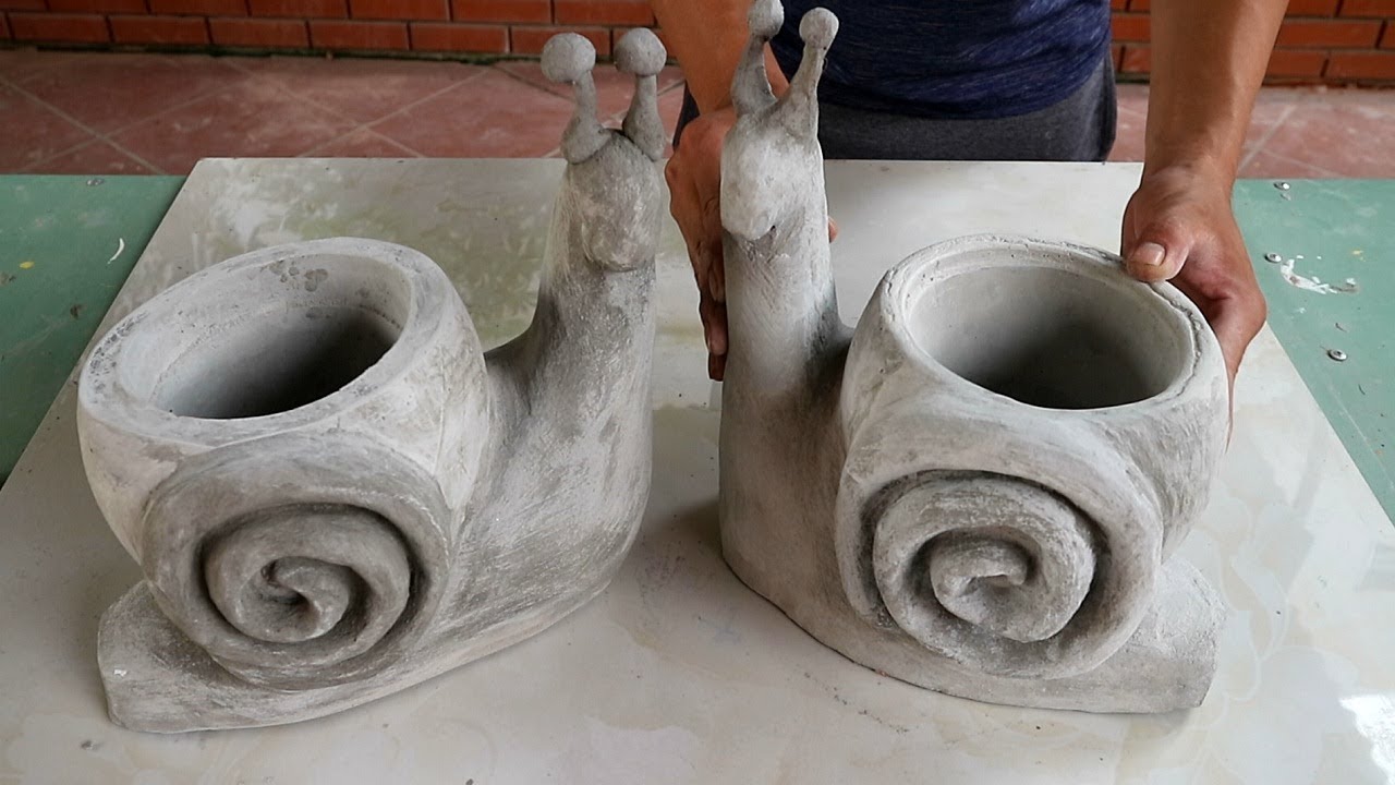 Project cement craft | Design pair bonsai pot form snails | Ideas garden decoration beautiful
