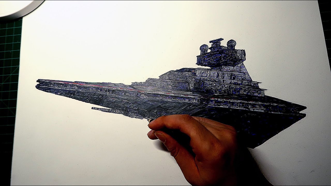 Drawing a Star Destroyer (Final Order) in detail - Timelapse