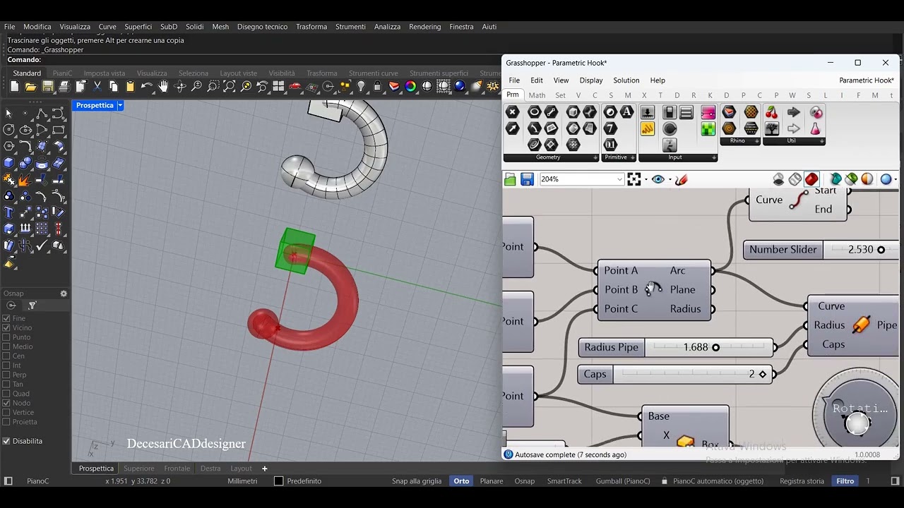 Parametric Hook export  STL file (3D print for Orthodontics appliances) DecesariCADdesigner
