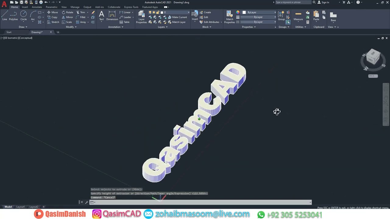 How to Create 3D Text in AutoCAD Quick Expert Trick - QasimCAD