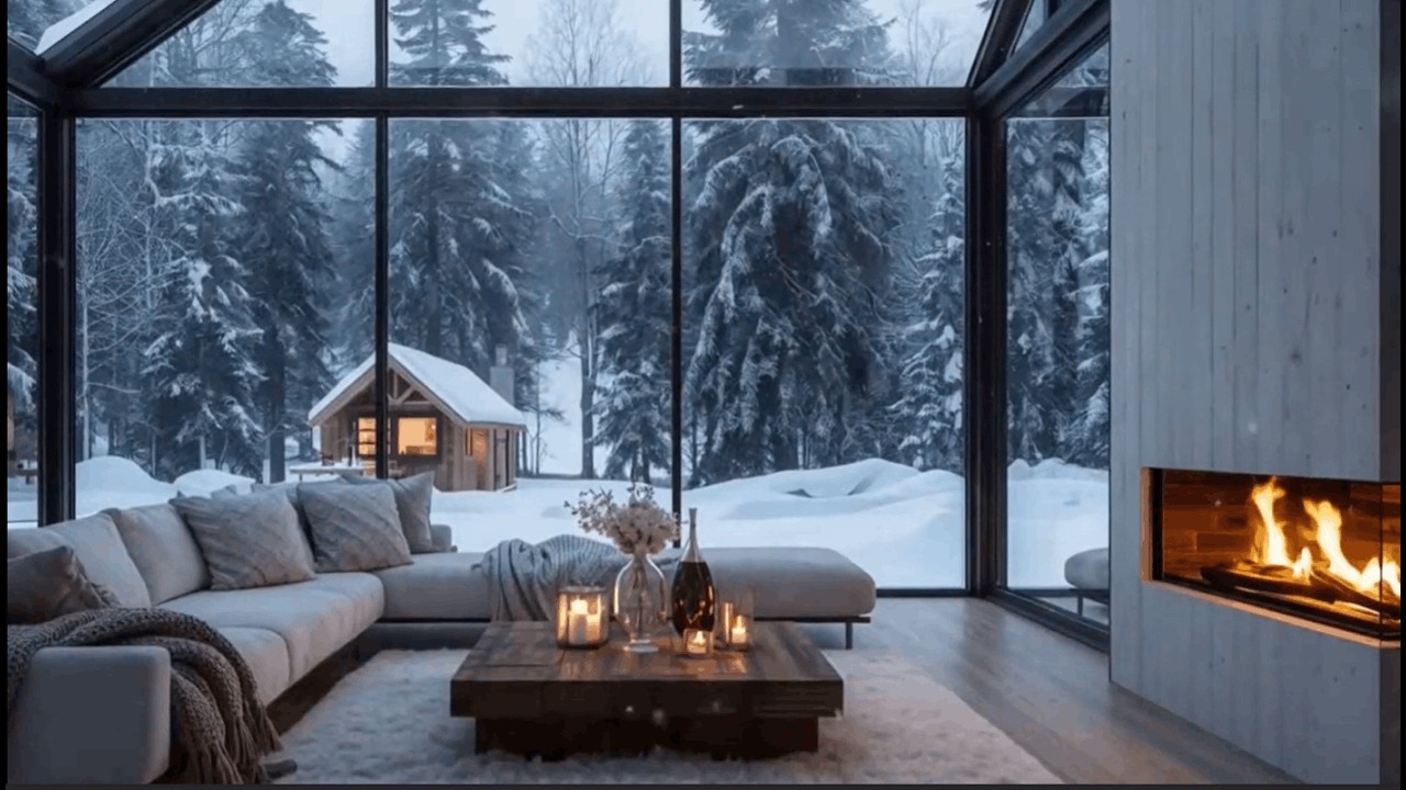 Insomnia Relief ❄️ Winter Cabin Piano Music & Fireplace White Noise