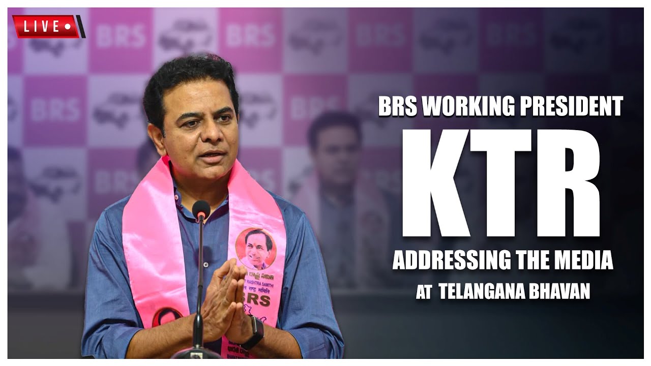 Live : BRS Working President KTR addressing the media at Telangana Bhavan.