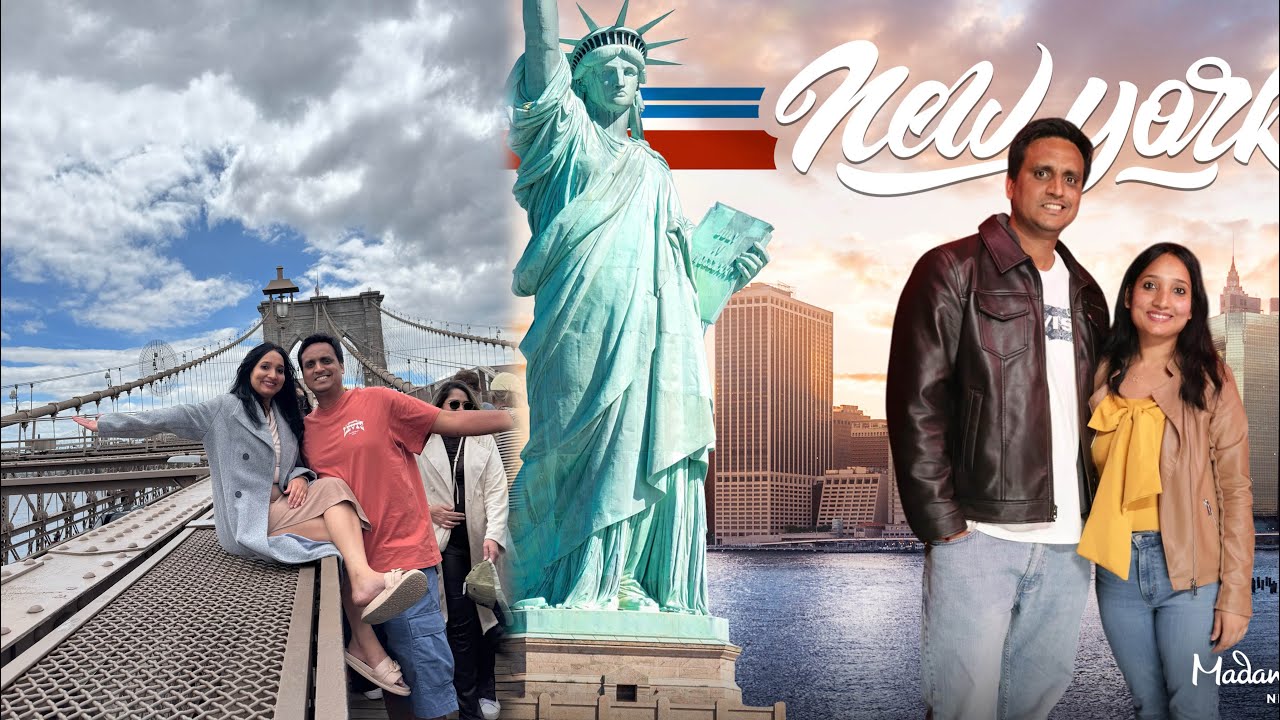 New York Day 2 🇺🇸 | Brooklyn Bridge Walk| Statute of Liberty Cruise & Times Square magic 🪄 