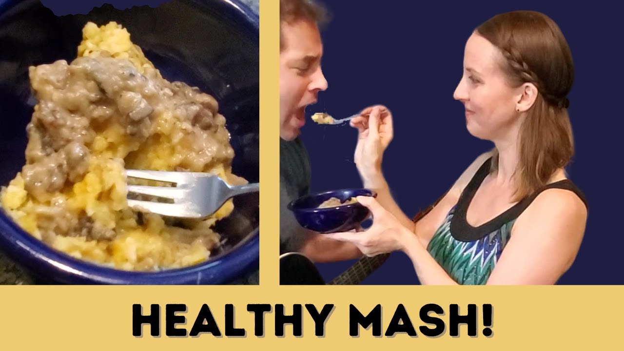 HEALTHY MASHED POTATOES AND GRAVY, w cauliflower, mushrooms, & miso.  Home cooking with a dietitian