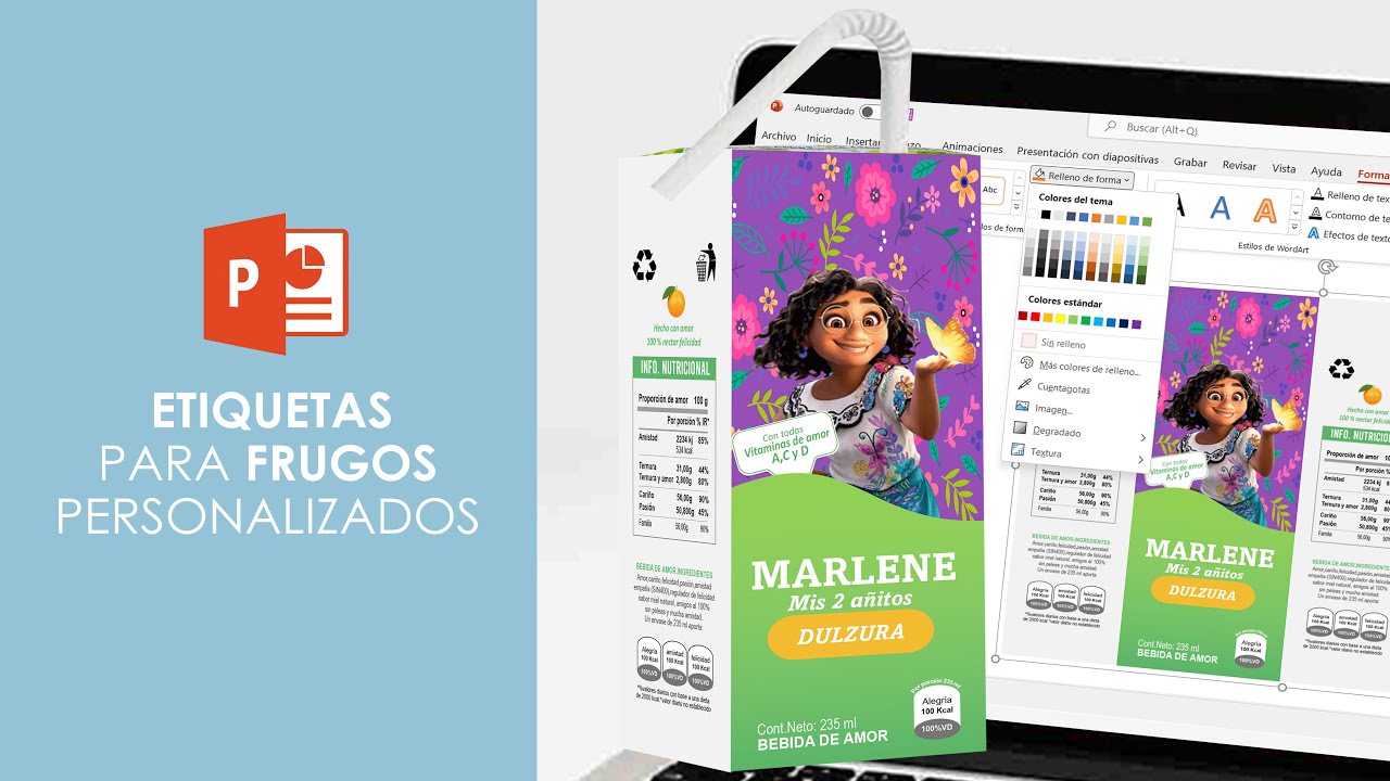 como hacer ETIQUETAS para CAJA DE JUGOS personalizados fiestas infantiles paso a paso
