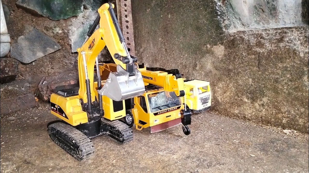ASMR RC AOHAI-CRANE and Excavator heavy power in action Rescue truck