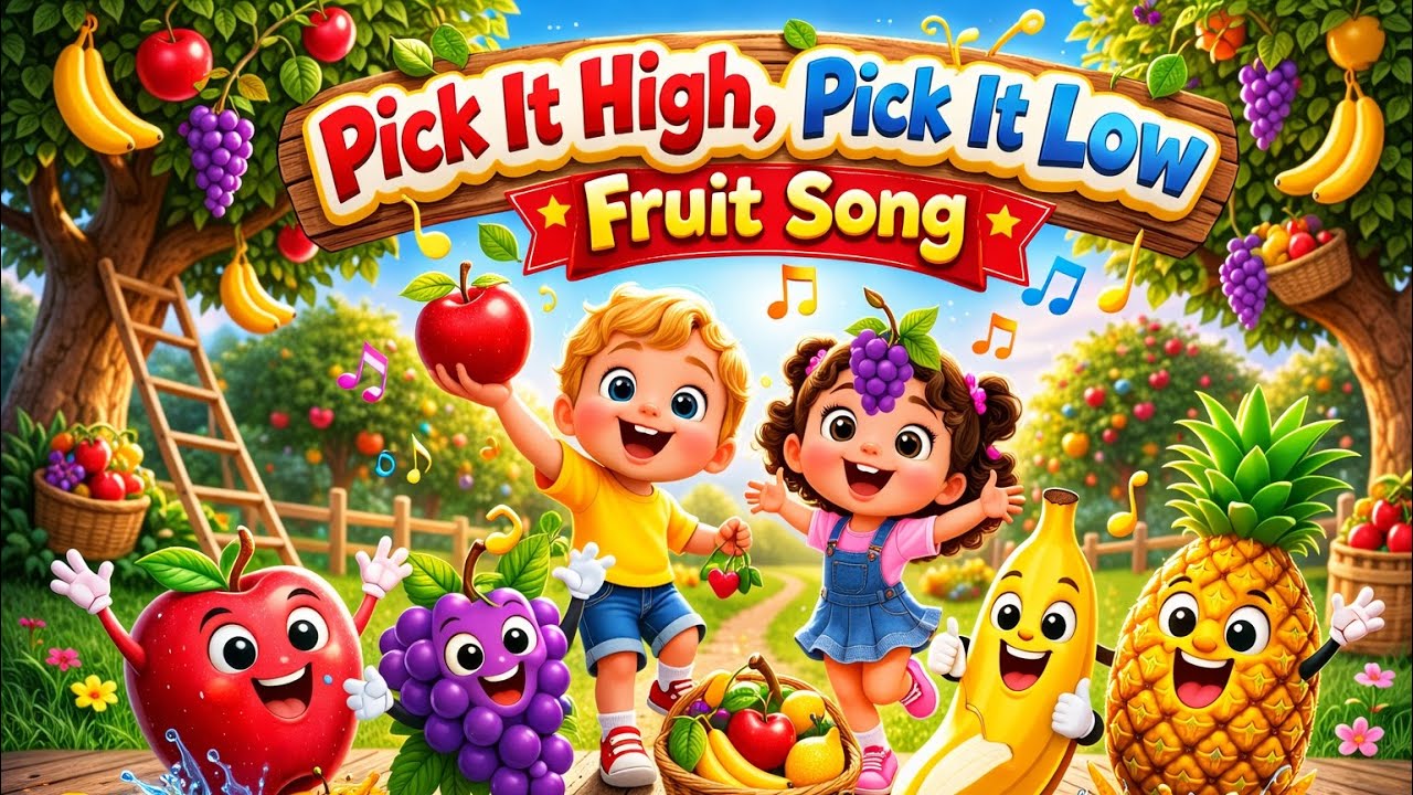 Fruit Song for Kids 🍎| Pick the Fruits Song | Nursery Rhymes | Pick It High Pick It Low 🍌| Fun song🌈