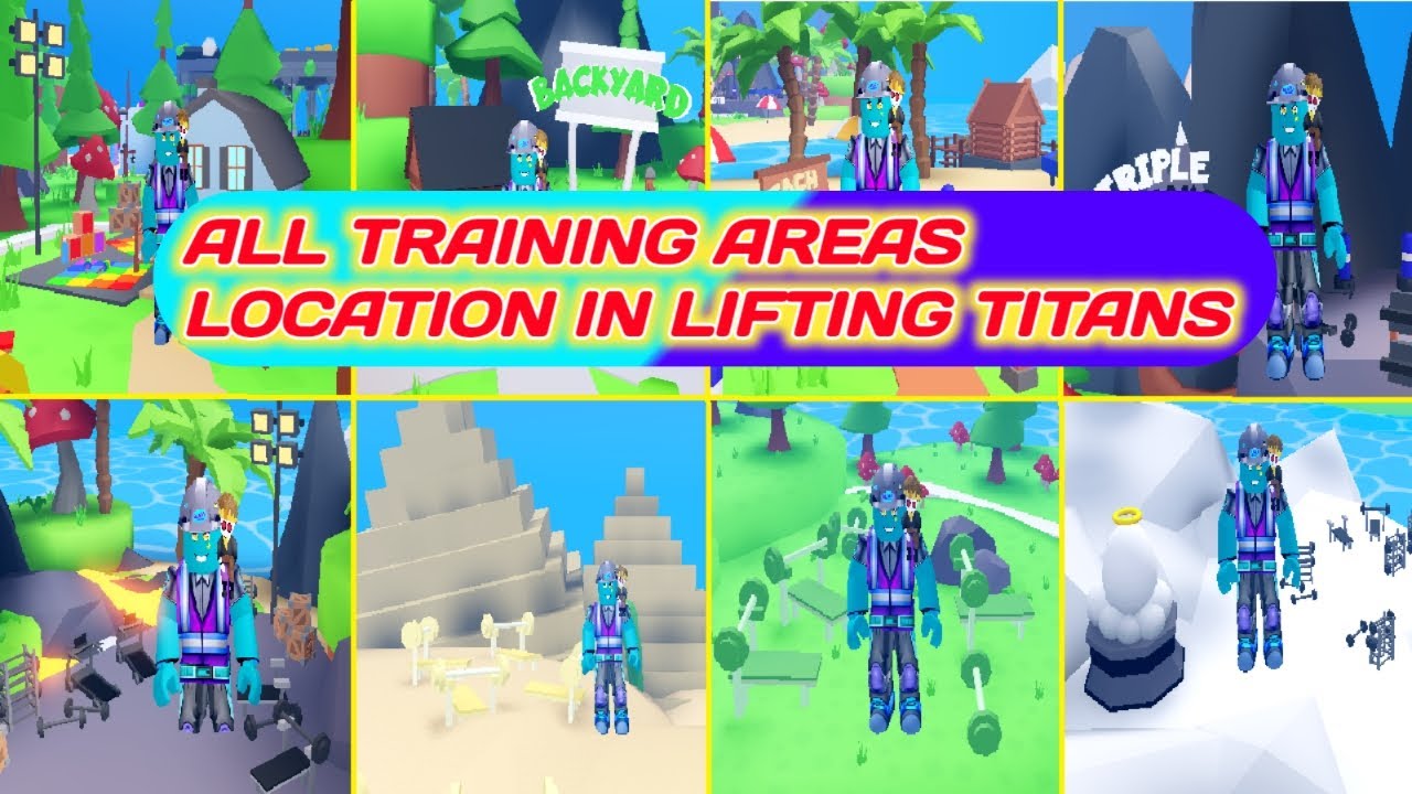 ALL TRAINING ZONES/AREAS IN LIFTING TITANS! - Roblox Lifting Titans