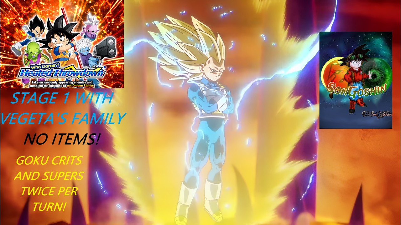 WHO DARES?! HEATED THROWDOWN STAGE 1 WITH VEGETA'S FAMILY & NO ITEMS! DBZ Dokkan Battle!