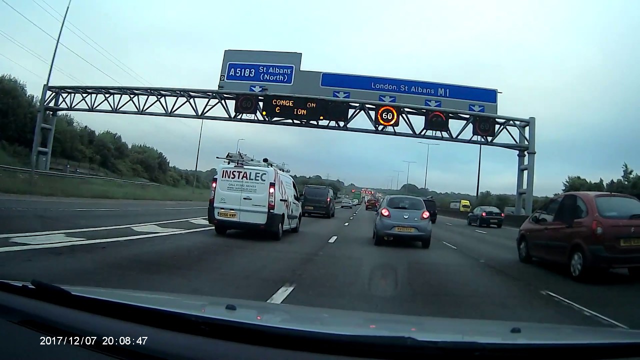 Early Morning Drive to London on M1 from J10 Luton to J1 Staples Corner