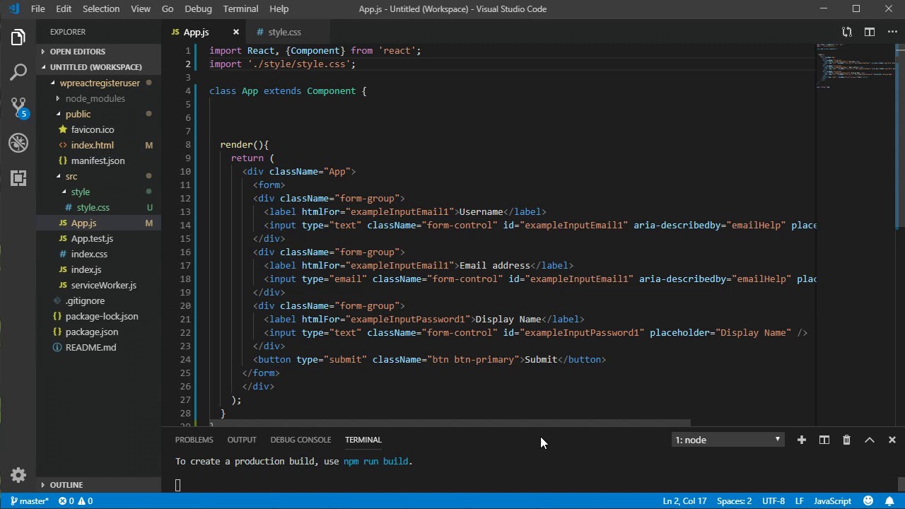 React.js Registration Form using WordPress API