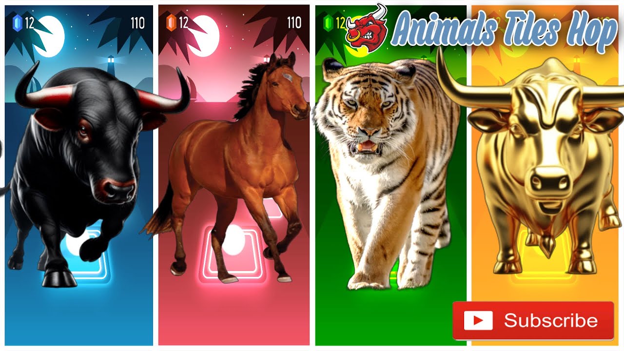 Funny Bull🐃🆚Funny Horse🐎🆚Funny Tiger🐅🆚Funny Bull the Golden🐂🔴Tiles Hop EDM Rush