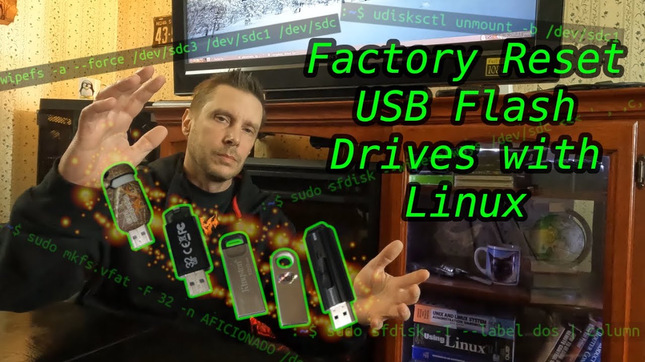 Linux commands to reset USB flash disks to factory state.