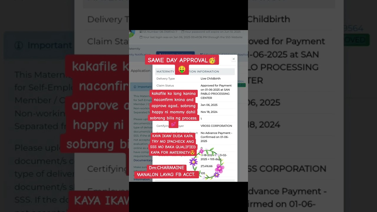 Sss maternity benefits approve..