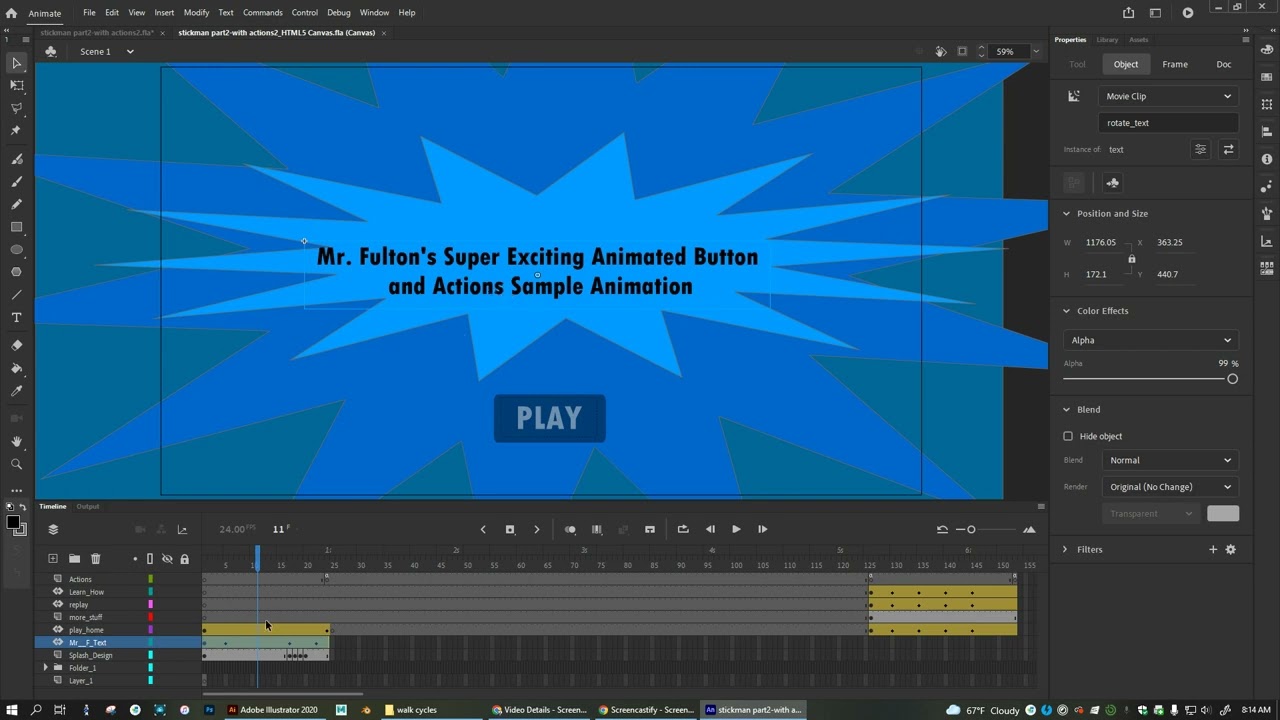 Converting to Html5 and reapplying actions - Animate