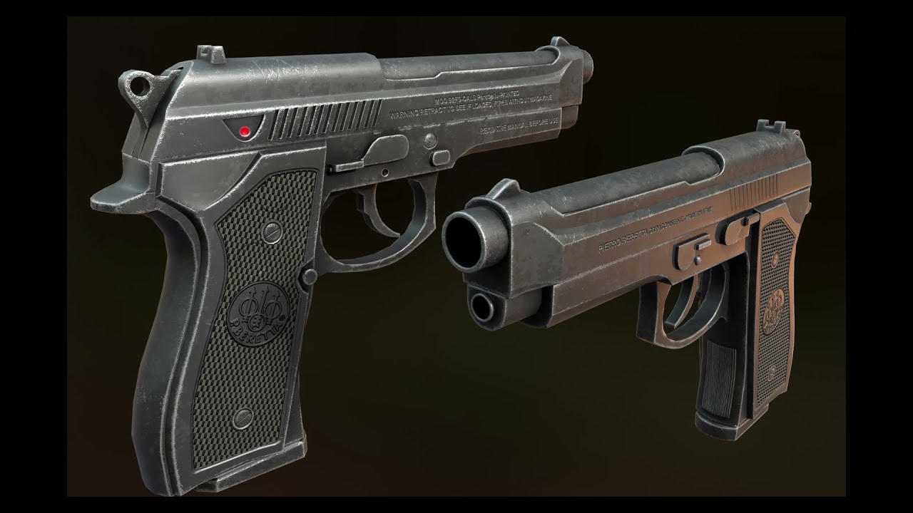 Substance Painter - Beretta 92 Gun Realistic Texturing Timelapse