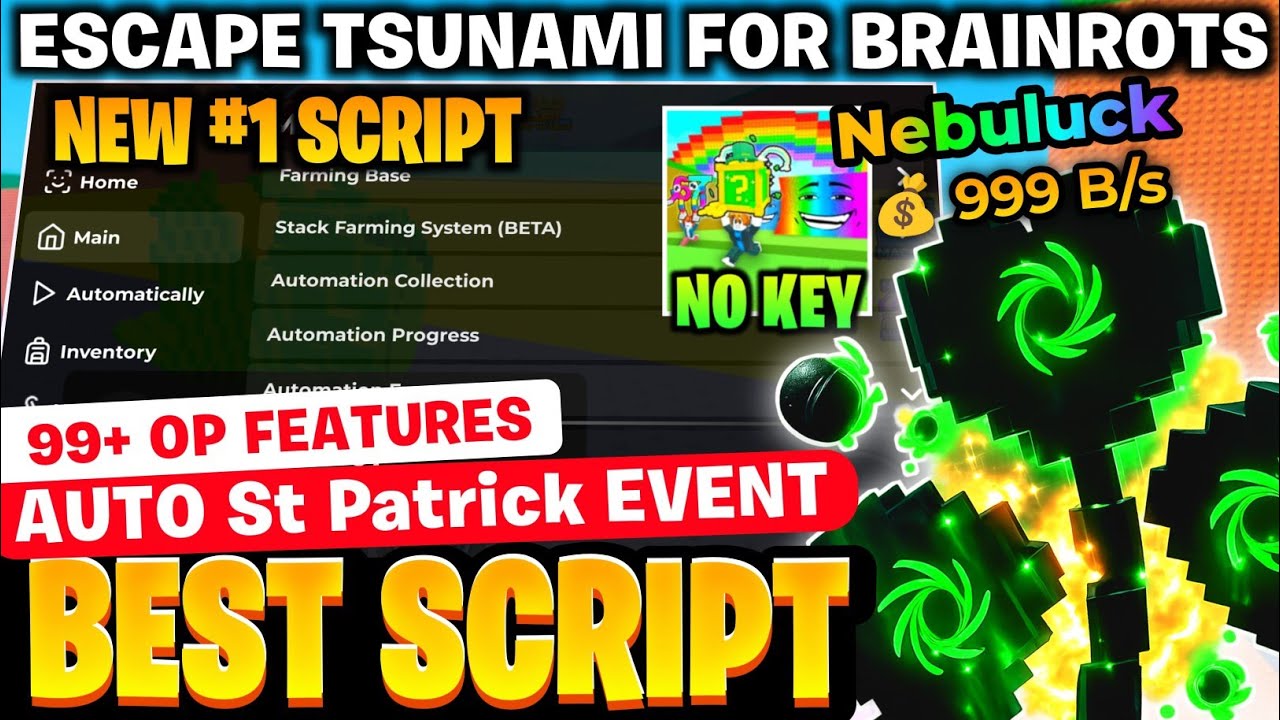 [🍀NEW✨] Escape Tsunami For Brainrots Script *NO KEY* AUTO PATRICK EVENT | AUTO BOMB CHIP MINIGAME