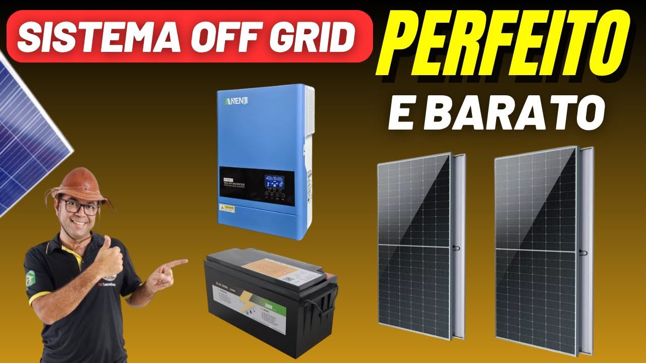 Sistema de Energia Solar Off Grid PERFEITO E BARATO - Kit com inversor h&iacute;brido e bateria Lifepo4